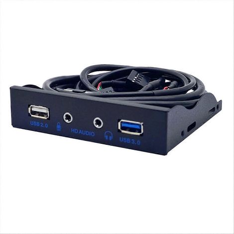 2-Port-USB-3.0-Hub mit HD-Audio, 3,5-mm-Kopfhöreranschluss, Mikrofonanschluss, PC-Frontblende, 3,5-Zoll-Diskettenlaufwerksschacht (20-polig), Schwarz (1/5)