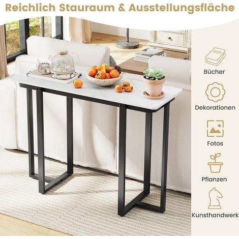 Console etroite plateau en imitation marbre 107 x 40 x 795 cm noir