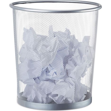 Poubelle métal maille Corbeille à papier bureau chambre treillis métallique 26 cm Ø, hauteur 27,5 cm, argenté (1/4)