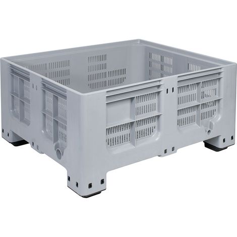 BRB Palettenbox mit 4 Füßen, Boden/Wände durchbrochen, 400 Liter, LxBxH 1200 x 1 x 580 mm, grau