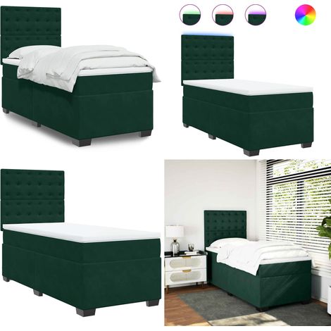 vidaXL Boxspringbett mit Matratze Dunkelgrün 90x200 cm Samt (1/5)