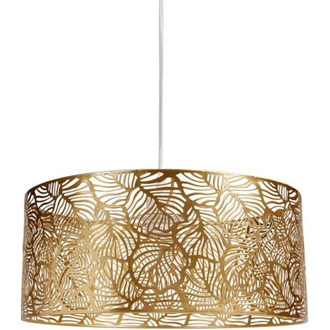 Suspension métal ajouré Calathéa dorée – D. 35 cm – H. 15 cm – Douille E27 – Hauteur avec câble 120 cm – Ostaria