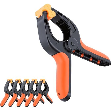 4 Pouce Pince a Ressort 6 Pcs Orange et Noir Pince Plastique, 11cm Clips Cales à Réglage Multi-angle à 90° pour Toile de Fond, Réflecteur, Travaux du Bois et Studio de Photographie (1/5)