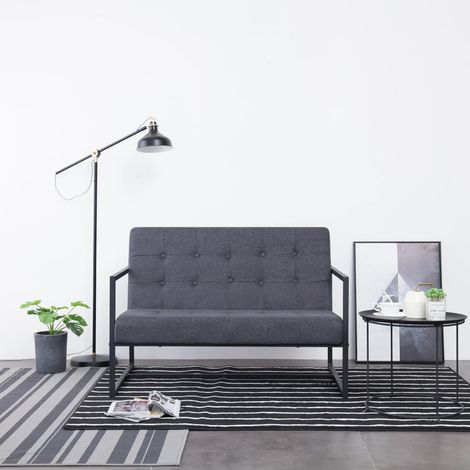 Sofá de 2 plazas con reposabrazos acero y tela gris oscuro vidaXL (1/5)