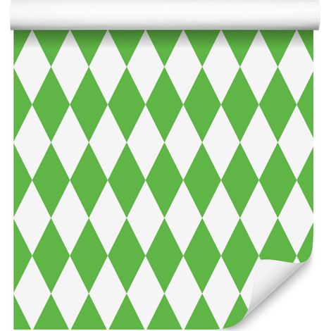 Carta da parati Arlecchino con diamanti, verde, bianco e menta, 50x1000 cm (1/5)