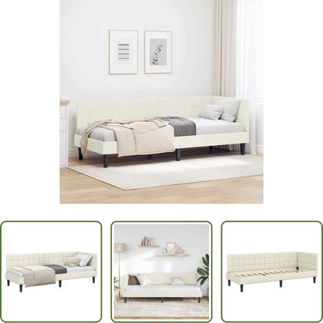 Ecksofa - Eckbettgestell mit Kopfteil Creme 80 cm x 200 cm Samt (1/5)