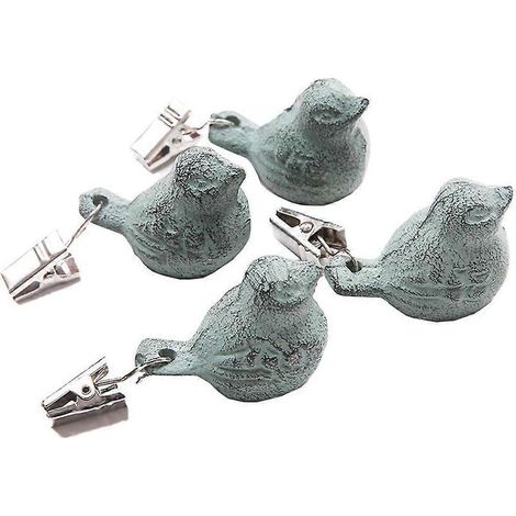 Poids pour pinces à nappe en fonte, lot de 4, avec pendentifs en forme d'oiseau. (1/5)
