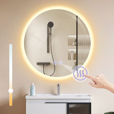 Spiegel Bad Badspiegel mit Beleuchtung -ZMH Rund 50cm Badezimmer Badezimmerspiegel LED Wandspiegel mit Touch-Schalter und Entfogger-Funktion Lichtspiegel Dimmbar 3000K-6500K (1/5)