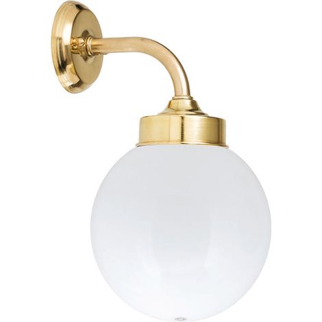 Wandlampe Messing massiv Kugel Schirm in Weiß IP43 Außenleuchte Haustür Hof Terrasse