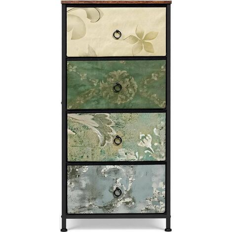 Vintage Kommode mit 4 Stoffschubladen Multicolor 45 x 95 x 30 cm (1/5)