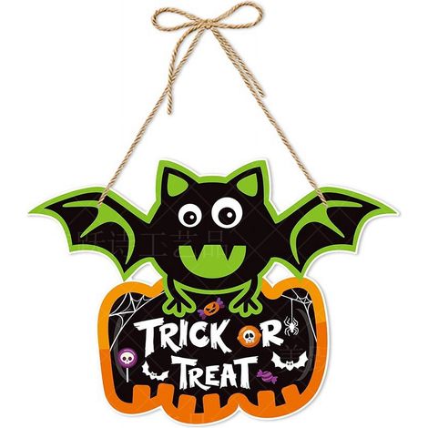 Panneau Porte Halloween - Chauve-Souris Bois - Citrouille Gothique - Décoration Intérieure Extérieure - 1 Pièce (1/2)