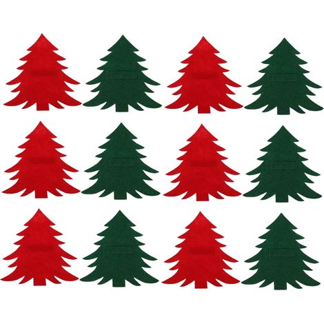 Ensemble de sacs à couverts en forme de sapin de Noël, 12 pièces : sacs porte-ustensiles pour décorations festives, porte-ustensiles en plastique pour Noël (1/5)