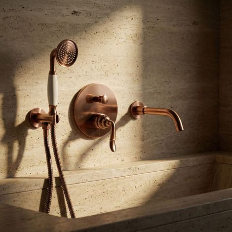 Robinet de baignoire encastré PaulGurkes en cuivre bronze rouge style nostalgique rétro antique