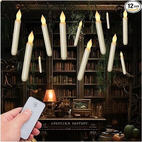 12 pièces LED bougies coniques sans flamme, bougies flottantes à flamme scintillante, bougies coniques à piles pour Halloween, église, fête (1/5)