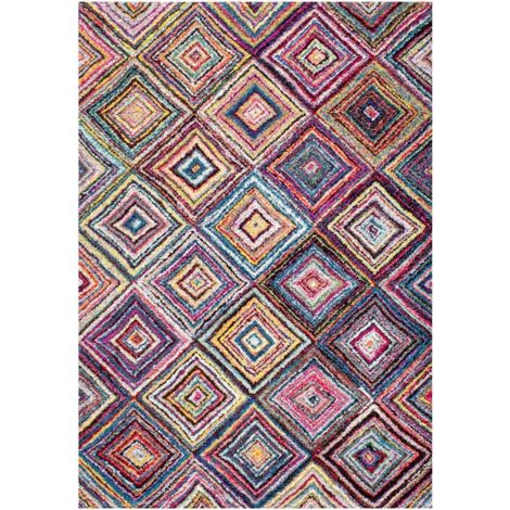 Tappeto per soggiorno e camera da letto 40x60 rettangolare multicolore motivo geometrico intrecciato LYN6 CARI