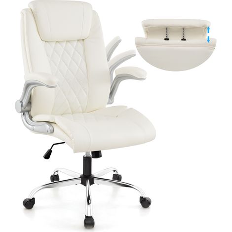 COSTWAY PU Leather Office Chair Height Adjustable Executive Chair-Beige