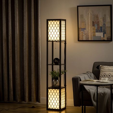 Lámpara de pie con estantería y doble iluminación, 40 W, casquillo E27, negro OKMYHOME (1/5)