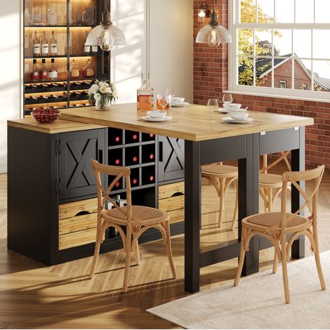 Mesa de comedor extensible con aparador, tablero giratorio 360°, MDF negro OKMYHOME (1/5)