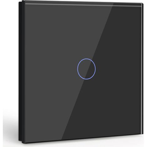 Gang 1 Way Touch Switch,Black Light Switch with LED Display Light,Touch Switch with Touch Sensor Crystal Glass Panel-No Neutral Wire (1/5)