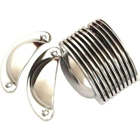 12 Poignée de Coquille Vintage pour Tiroir Armoire Meuble Cuisine, Fer Incurvé Bouton de Porte de Placard Retro 8,2 cm x 3,5 cm Argent Poignée de meuble (1/4)