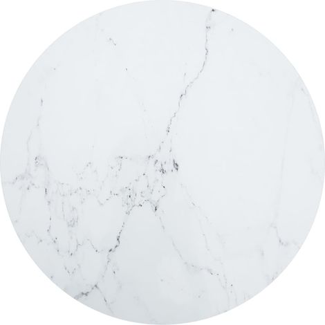 Dessus de table Blanc Ø90x1 cm Verre trempé et design de marbre (1/4)