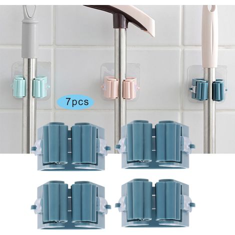 Support de balai sans perçage, crochet pour balai de salle de bain, crochet de douche, support pour balai, pince pour balai, bleu marine. (1/5)