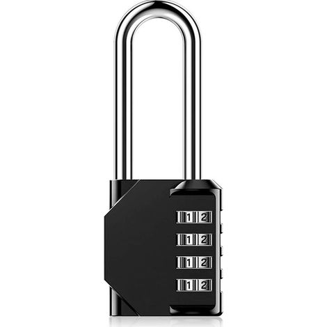 Outdoor long code padlock for gate, garden shed, long combination padlock with 4 large digits, black combination lock (1/5)