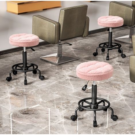 Rollhocker aus Polyester in Rosa, höhenverstellbar 50-66 cm, 360° drehbar, Gasfeder Klasse 3, Ø50 cm (1/5)