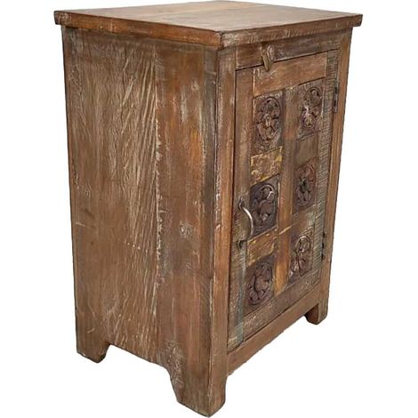 Mesita de noche de madera acabado artesanal marrón 50x36x70h cm (1/5)