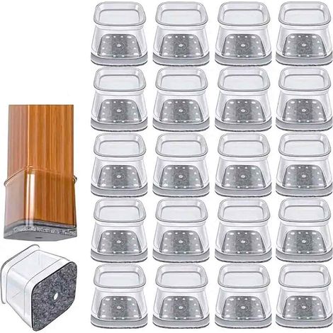Protection Pied de Chaise rectangulaires,24 pièces Protege Pied de Chaise en Silicone Transparent avec Feutre, Reduire Le Bruit éviter Les Rayures Protege(Fit périmètre 95–125mm) (1/5)