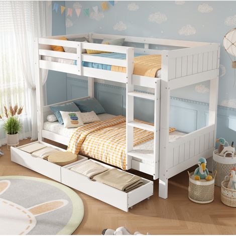 Litera infantil 90x200 cm madera blanca, divisible, con cajones, sin colchón - CHICFURN (1/5)