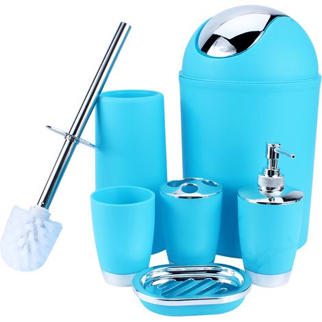 Lot de 6 Accessoires Salle de Bain, Corbeille, Porte-Savon, Distributeur, Goblet, Porte-Brosse à Dents (1/3)