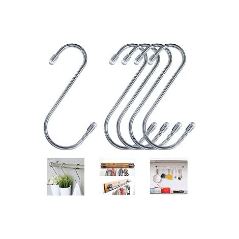 Lot de 12 crochets de suspension en forme de S - 9 cm - Résistants pour cuisine, salle de bain, chambre à coucher et bureau - Argenté (1/4)