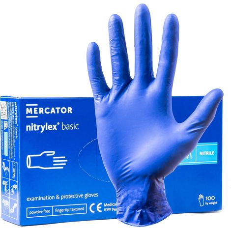 Guantes de nitrilo Mercator Nitrylex Basic azules, talla M, 100 unidades. (1/5)