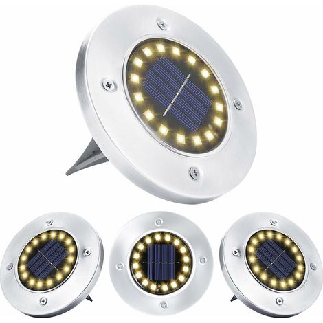 MINKUROW Solarleuchten für den Außenbereich, 4 Stück 16 LEDs Solar-Bodenlicht Warmweiß Wasserdichter Scheinwerfer Einbauleuchte für Gartenweg Rasen Terrasse Unterirdischer Hof Gehweg (1/5)