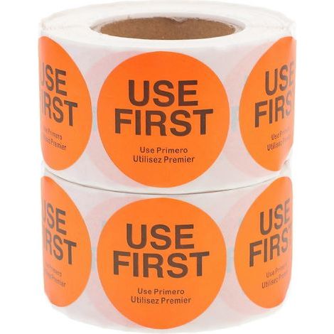 Rollen mit „Vor Gebrauch verwenden“-Aufklebern für Lebensmitteletiketten, Klebeetiketten für Restaurants und Küchen. – 3,80 x 3,80 x 0,01 cm – Orange (1/4)