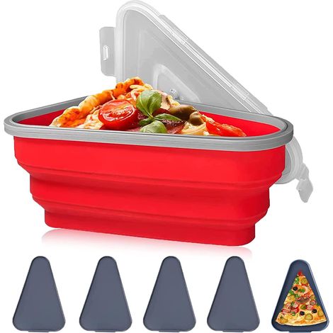 Boîte de rangement pour pizza réutilisable avec 5 plateaux micro-ondes, conteneur à pizza pliable en silicone, économiseur d’espace, idéal pour randonnée, escalade, camping et pique-nique. (1/5)