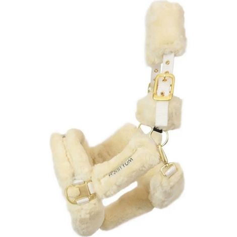 pony, Beige: Cavezza modello Elysia in nylon con pelo sintetico e doppia regolazione