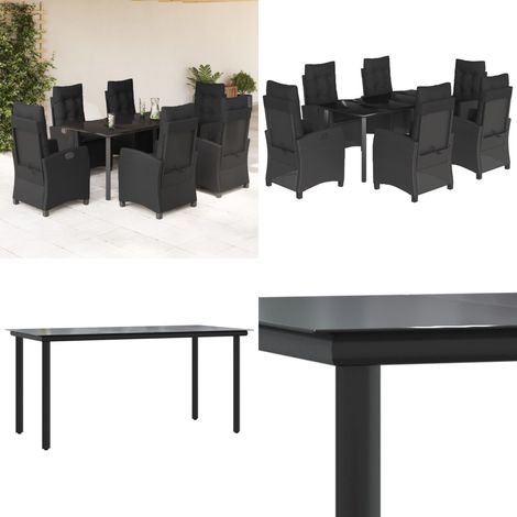 7-tlg. Garten-Essgruppe mit Kissen Schwarz Poly Rattan - Gartentisch - Gartenstuhl (1/5)