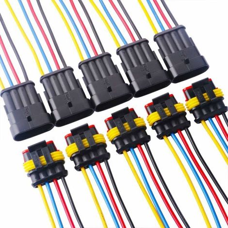 Lot de 5 Voiture Fiche etanche, 4 Pin Connecteur Electrique Etanche, Voiture Étanche Connecteur Électrique, 4 Broches Imperméable à l'eau Connecteur (1/5)