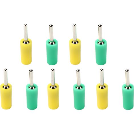 Lot de 5 fiches banane en laiton nickelé, broche droite 2mm pour douille à ressort de panneau J.10001 (Jaune/Vert) (1/5)