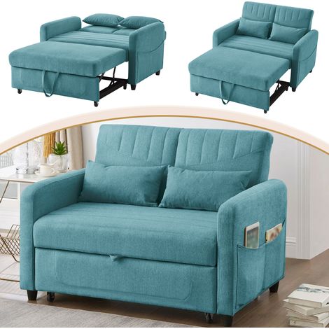 2-Sitzer-Schlafsofa – Schlafsofa 114 x 77 x 82,5 cm – Rückenlehne in 3 Positionen verstellbar – zeitgenössischer Stil – Baumwoll-Leinen – Blau