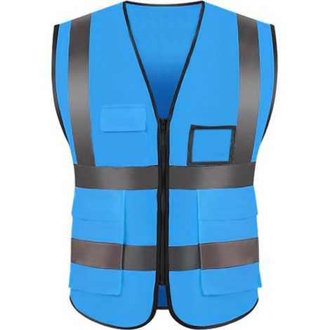 Veste De Sécurité Réfléchissante - Tissu Respirant - Bleu Clair - Unisexe - Longueur 68 Cm - Tour De Taille 116 Cm - 1 Pièce (1/5)