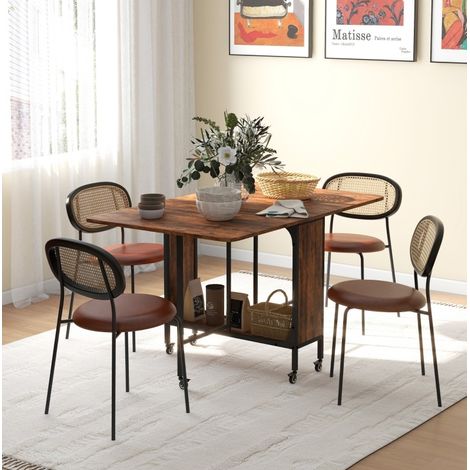 Tavolo da pranzo pieghevole 130/80 cm in marrone rustico con ripiano, mobile e salvaspazio (1/5)