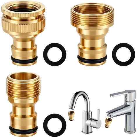 Adaptateurs de Robinet en Laiton Lot de 3, Raccord de Tuyau d'Arrosage 22mm / 24mm, Connecteur Universel Fileté pour Cuisine, Évier, Jardin et Irrigation (1/5)