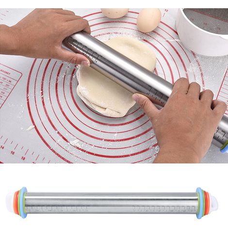 Rouleau à pâtisserie antiadhésif en acier inoxydable avec graduation réglable, outil de cuisson pour gâteaux et pâtisseries (1/5)