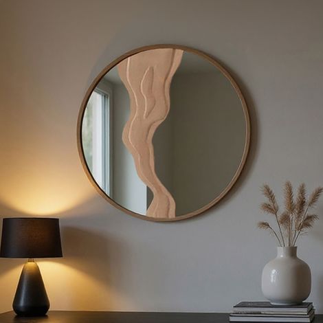 Miroir rond sculpté 60cm marron clair - EZYA