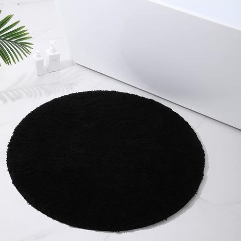 Soft Shaggy Bathroom Rug Round 90cm Black (1/5)