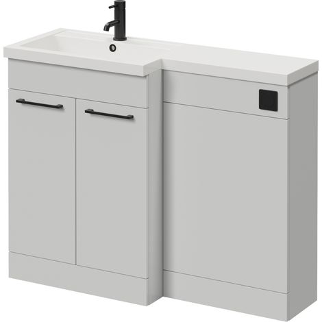 Napoli 390 Gloss Grey Pearl 1100mm 2 Door Vanity Unit Toilet Suite with Square Left Hand Lucia Basin - 1100mm - Matt Black 160mm HandleWithout Kingston Toilet Pan
