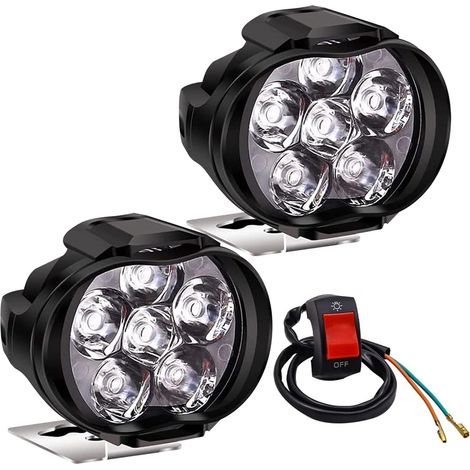 1 paire de phares antibrouillard 6 LED pour moto, 10 W, 12 V 24 V, feux auxiliaires LED avec interrupteur (1/5)